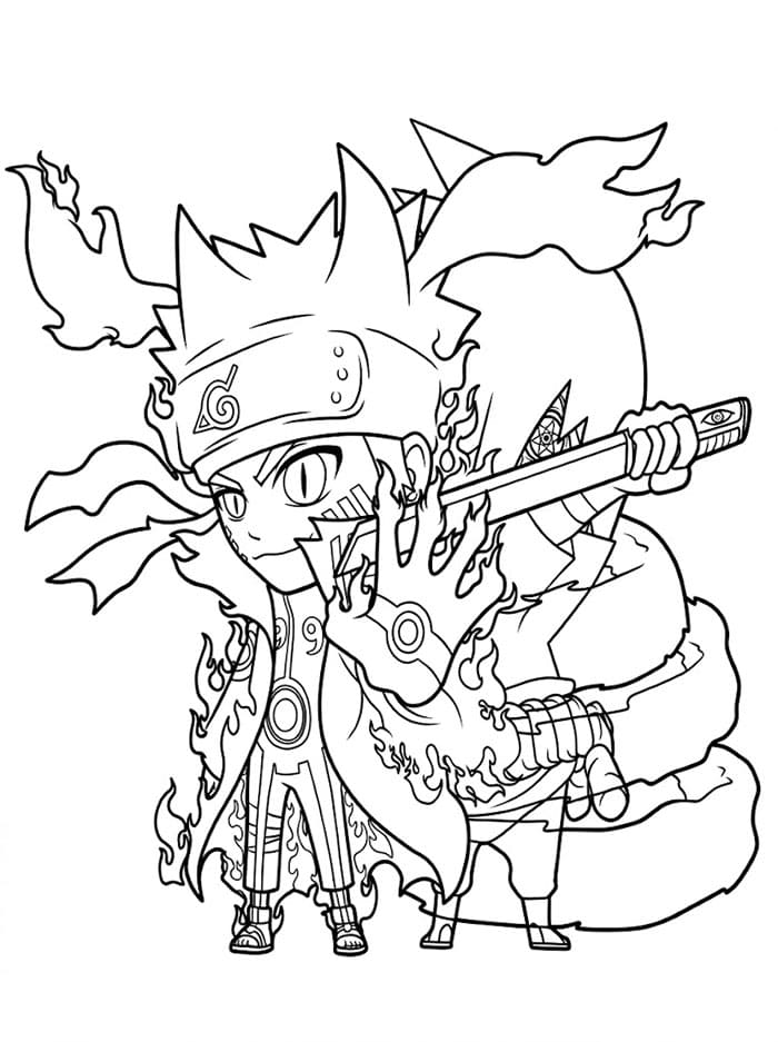 Chibi Naruto e Sasuke da colorare