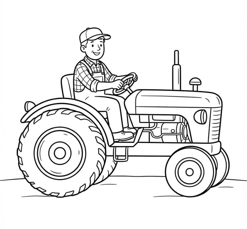 Agricoltore sul trattore da colorare