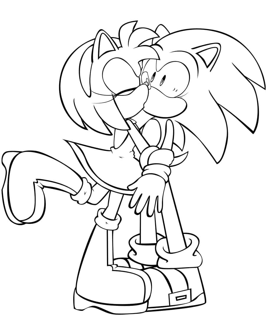 Amy Rose bacia Sonic immagine da colorare