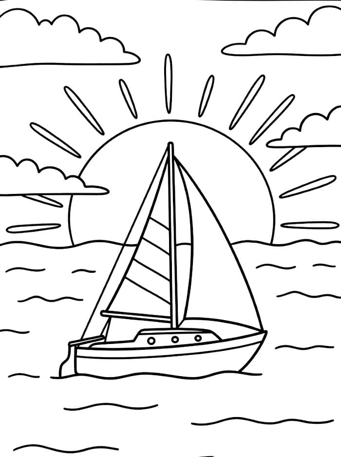 Barca a vela al tramonto gratis da colorare