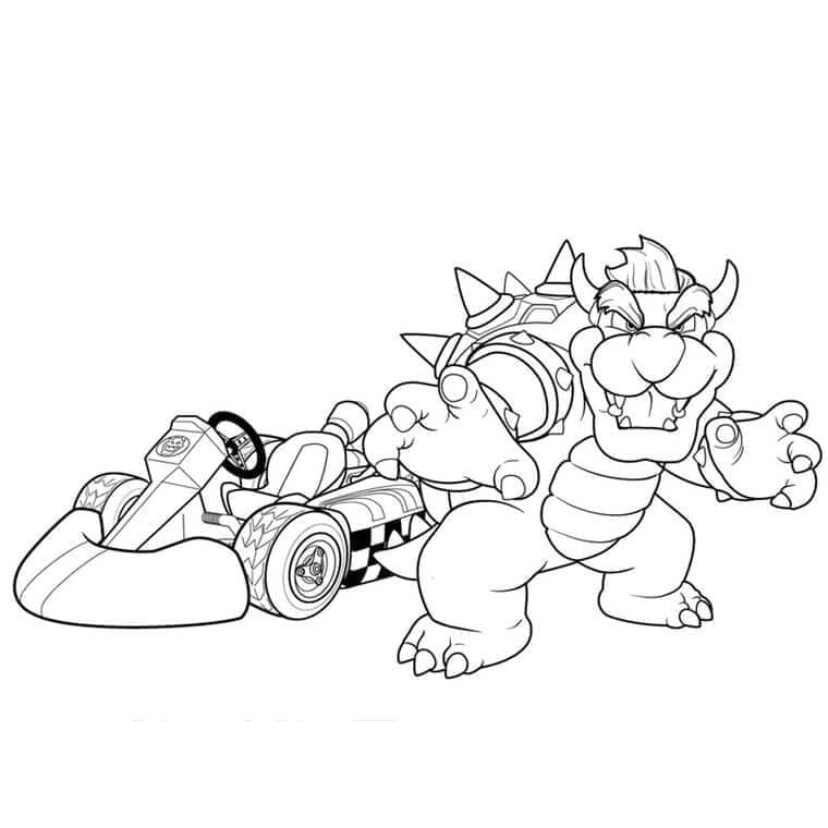 Bowser in Mario Kart immagine da colorare
