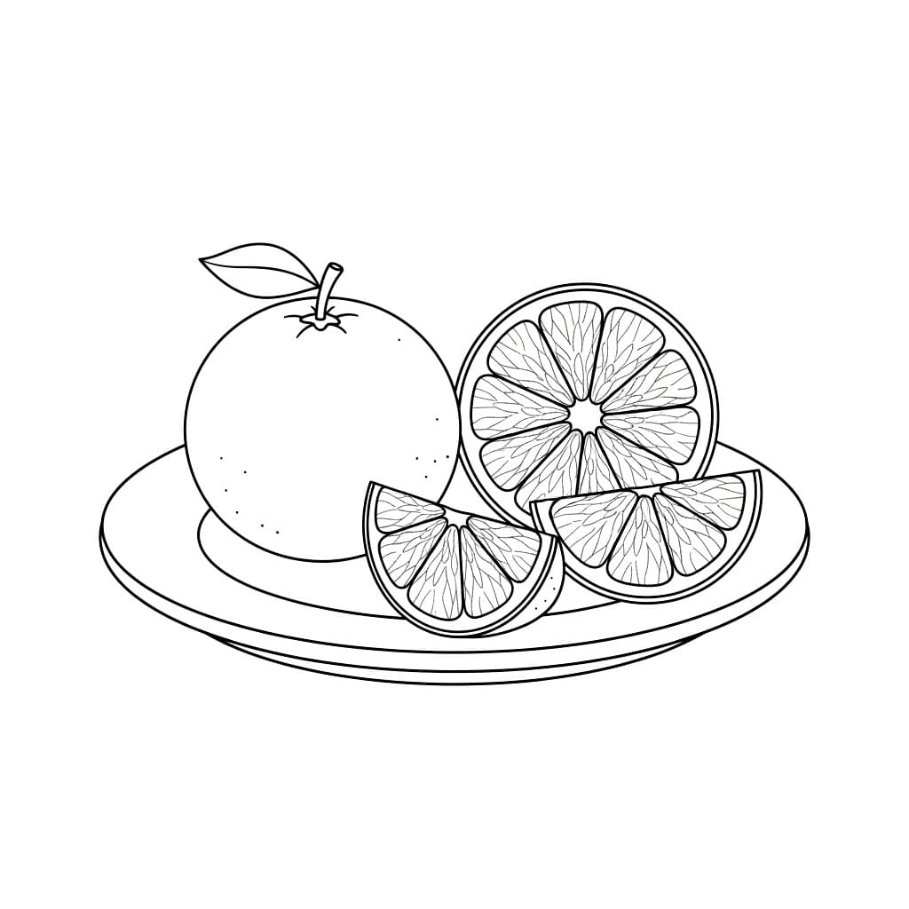 Deliziosa arancia nel piatto da colorare