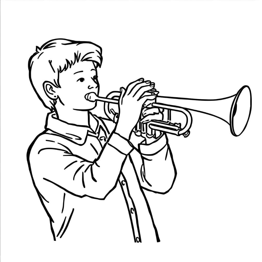 Ragazzo che suona la tromba gratis da colorare