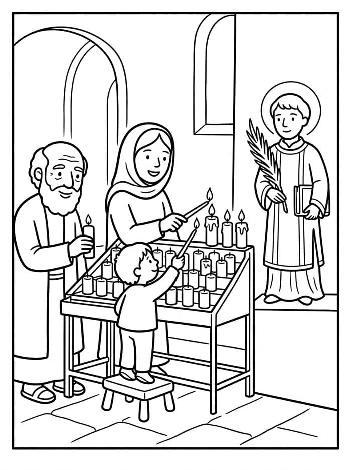 Accensione di candele per Santo Stefano da colorare