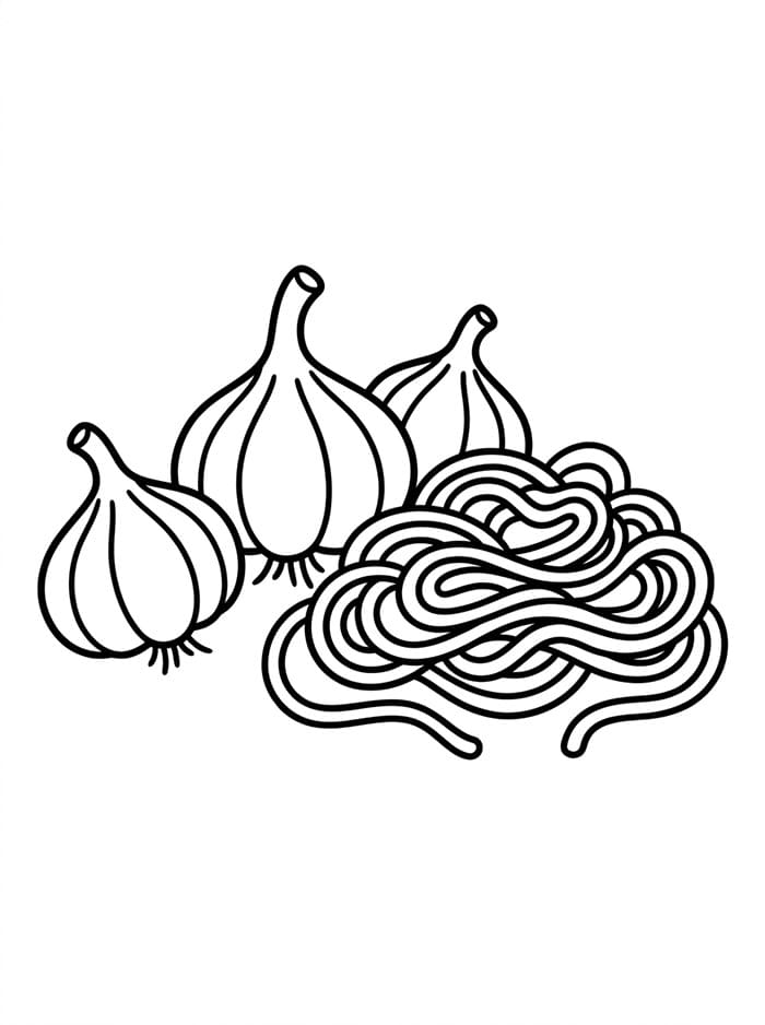Aglio e spaghetti da colorare