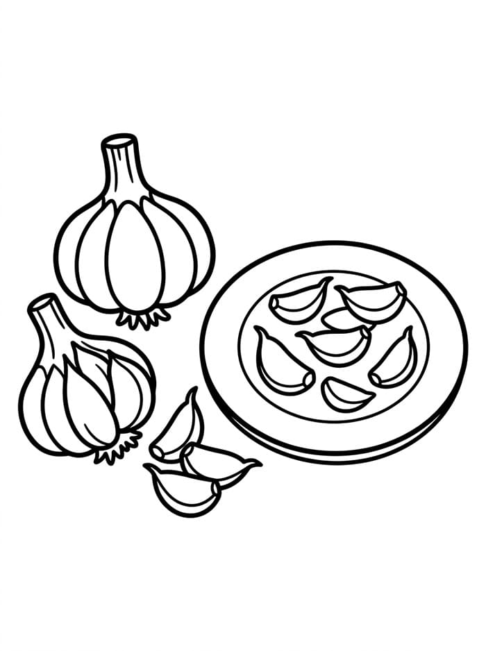 Aglio e un piatto di aglio da colorare