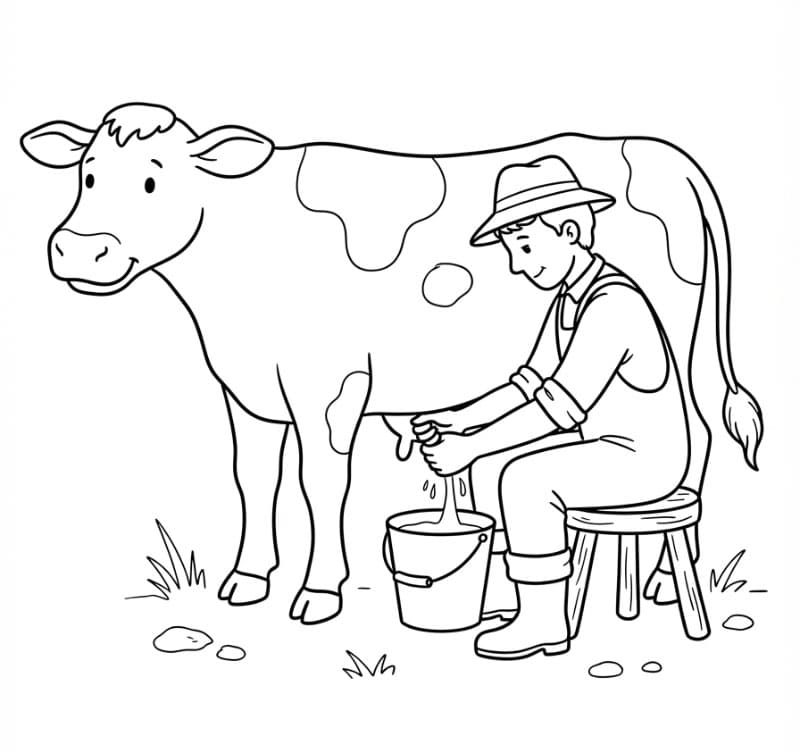 Agricoltore che munge la mucca da colorare