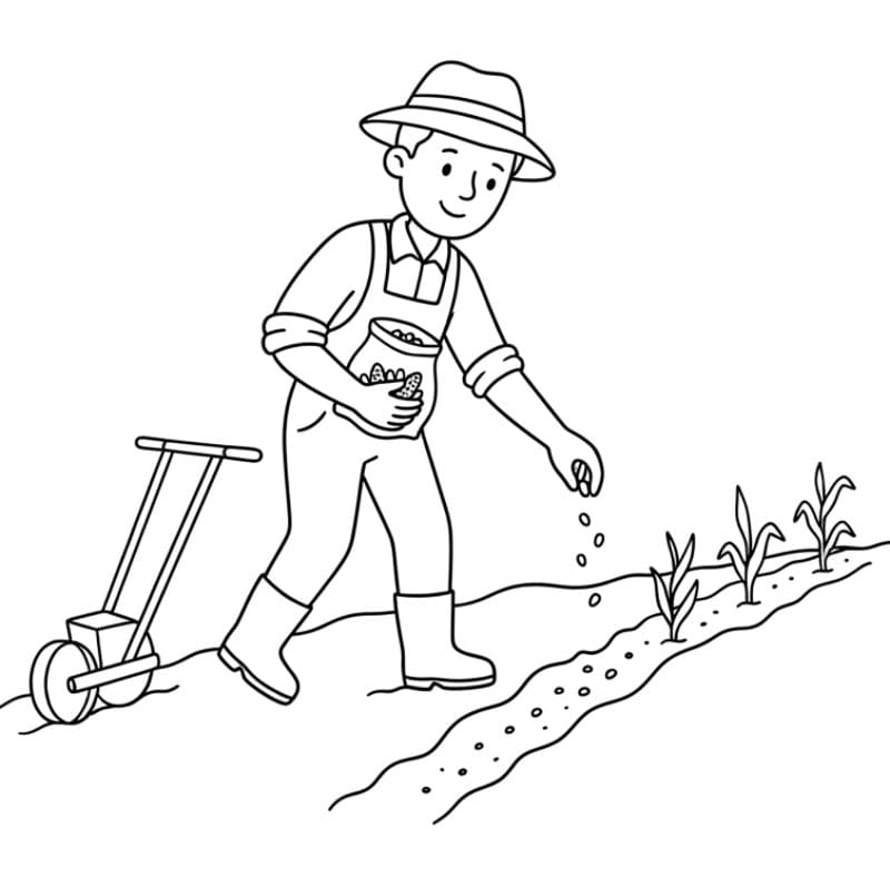 Agricoltore che pianta un ortaggio da colorare