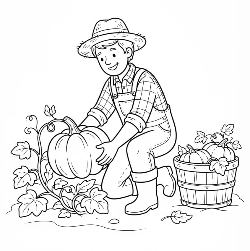 Agricoltore che raccoglie una zucca da colorare