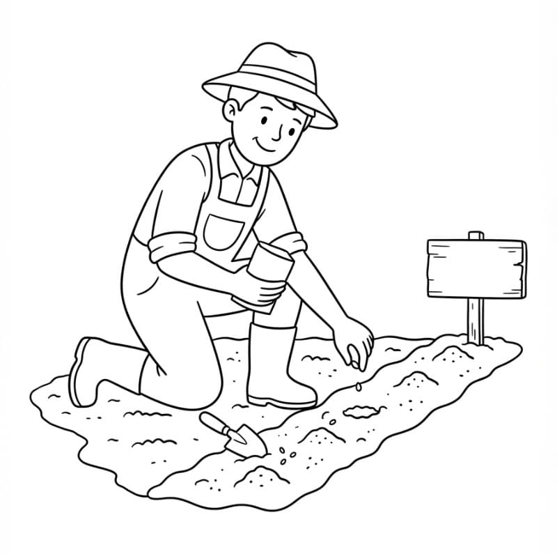 Agricoltore che semina i semi da colorare