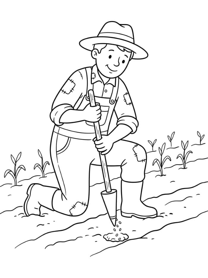 Agricoltore che semina il mais da colorare