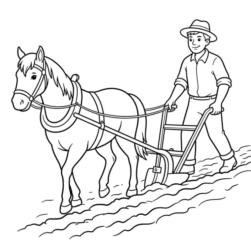 Agricoltore con l'aratro da colorare