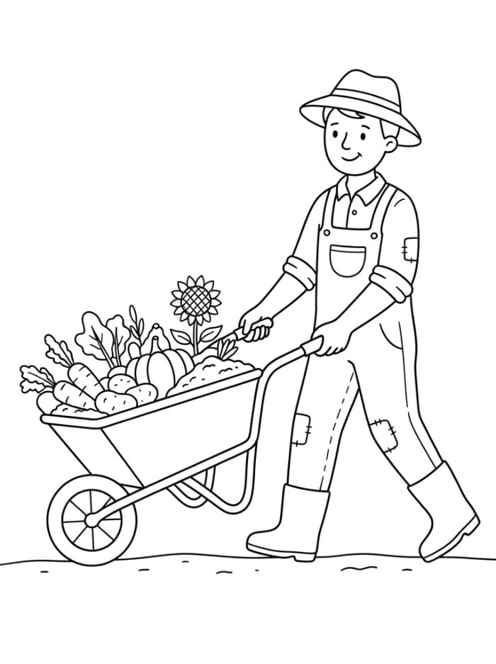 Agricoltore con una carriola da colorare