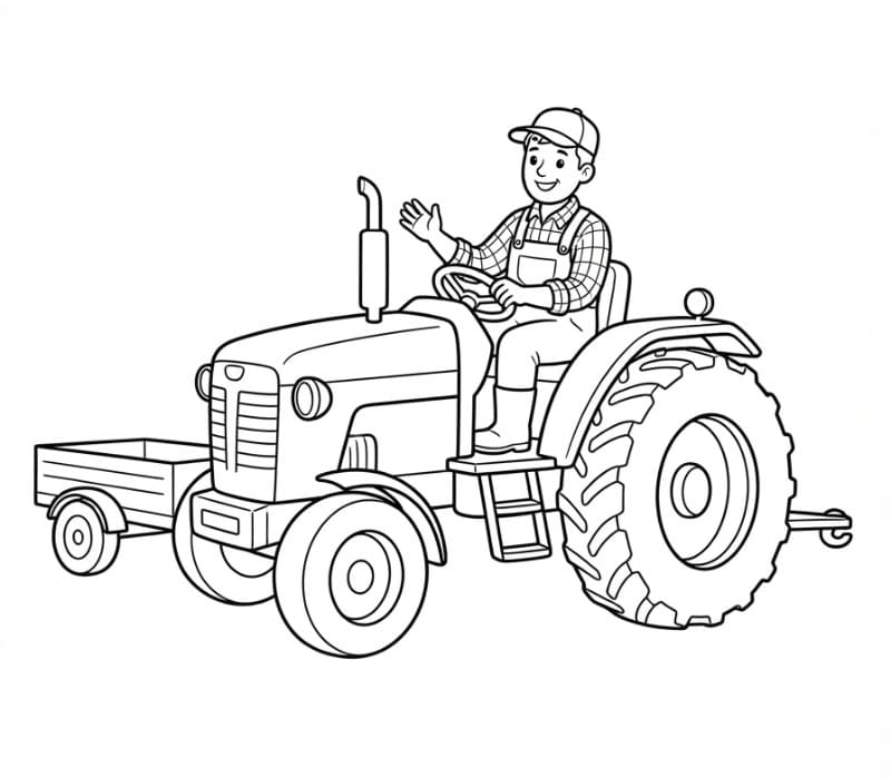 Agricoltore sul trattore da colorare