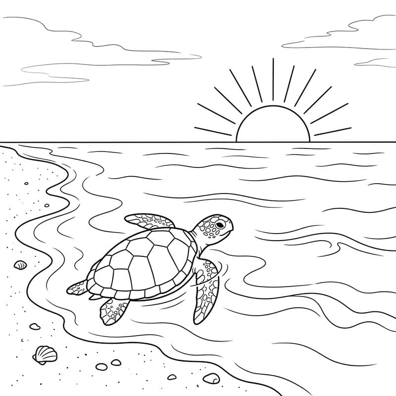 Alba con tartaruga marine da colorare