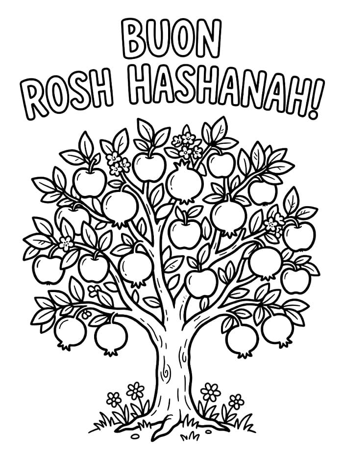 Albero di Rosh Hashanah da colorare