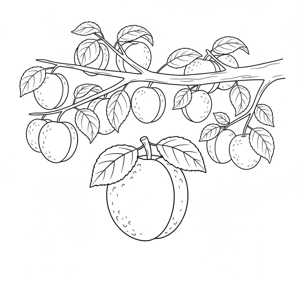Albicocche e rami di albicocca da colorare
