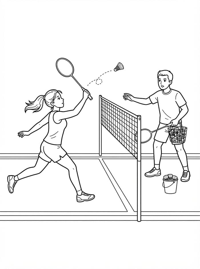 Allenamento di badminton da colorare