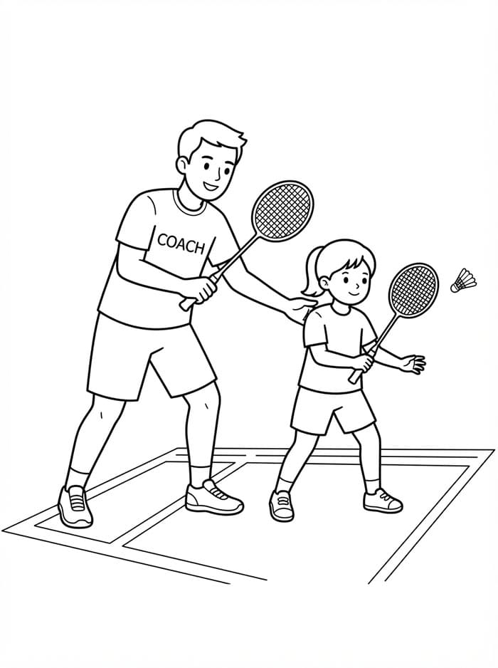 Allenatore che insegna badminton da colorare