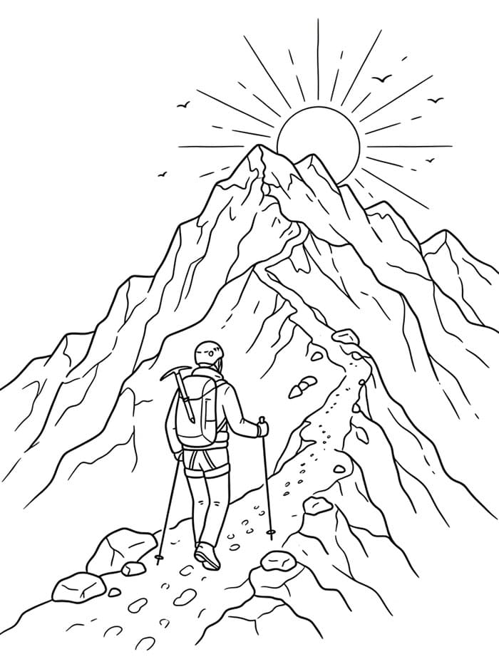 Alpinismo all'alba da colorare