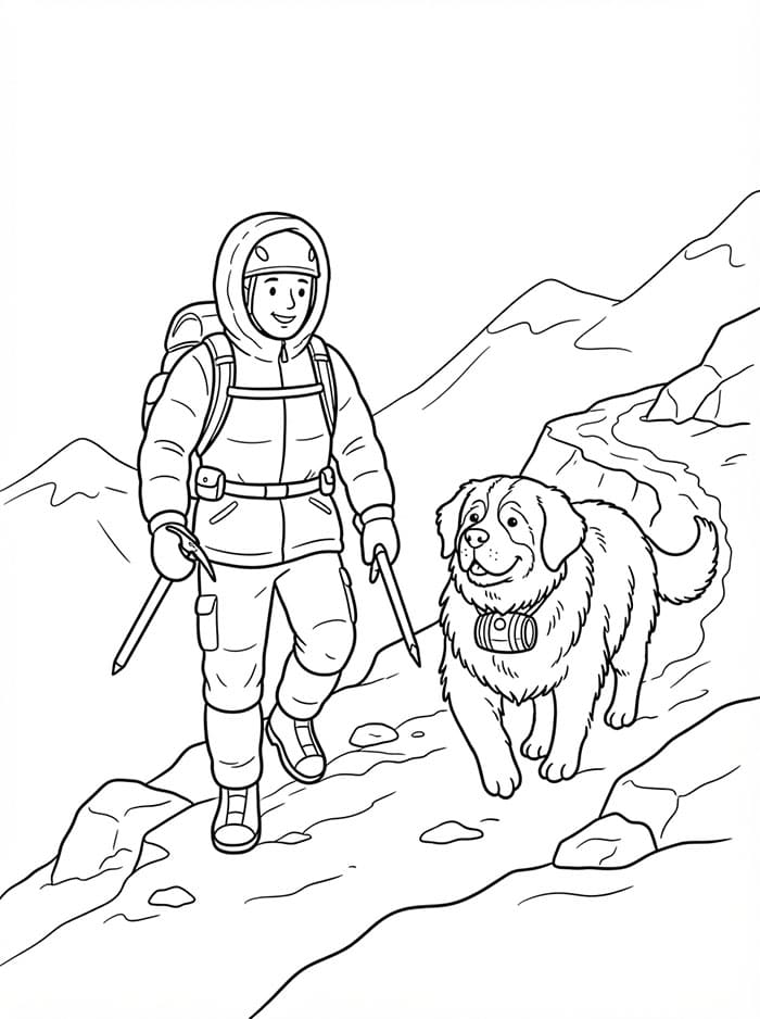 Alpinismo con il cane da colorare
