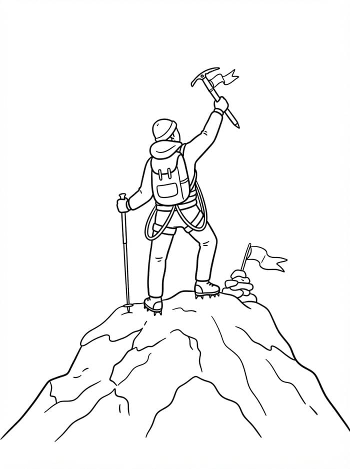 Alpinista che si allunga verso l'alto da colorare