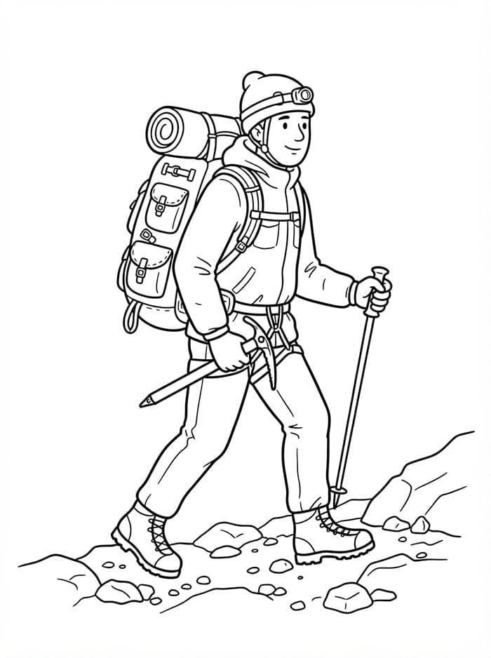 Alpinista con zaino da colorare
