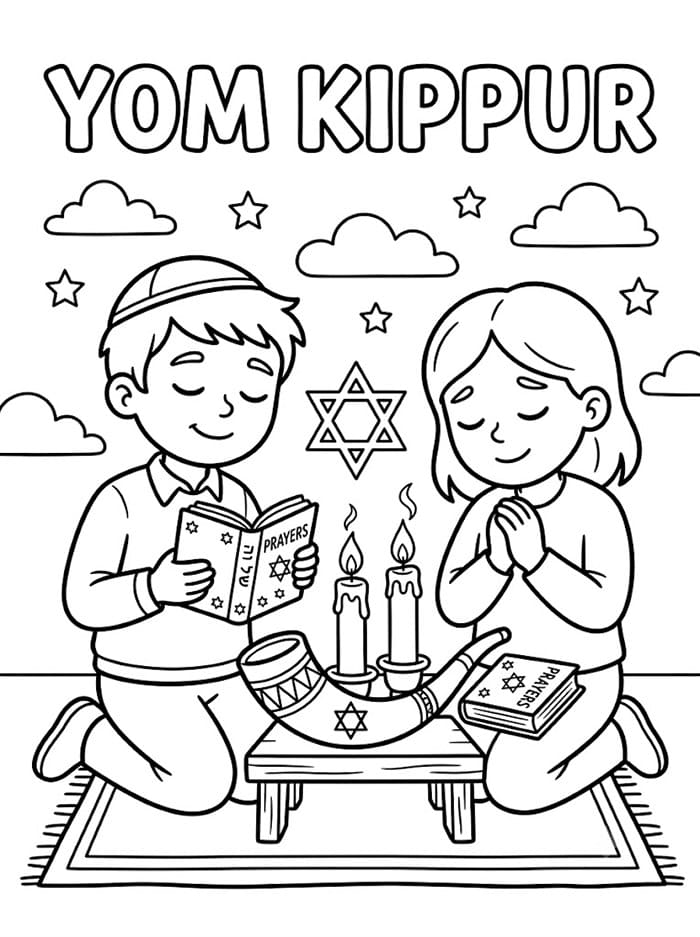 Amici che pregano per Yom Kippur da colorare