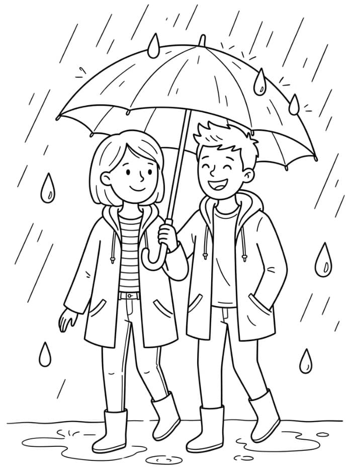 Amore sotto la pioggia da colorare