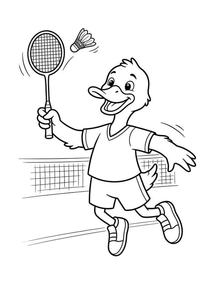 Anatra che gioca a badminton da colorare