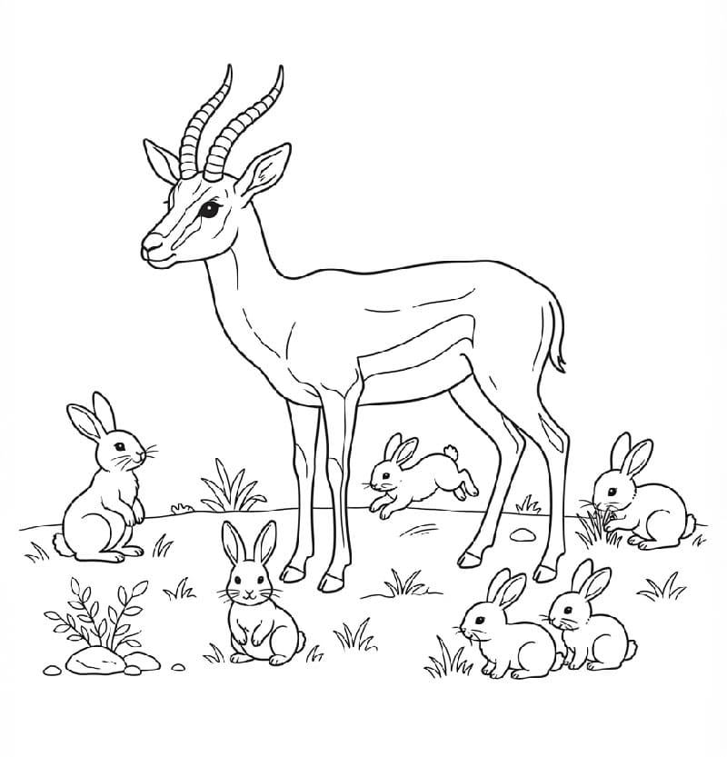 Antilope con conigli selvatici da colorare