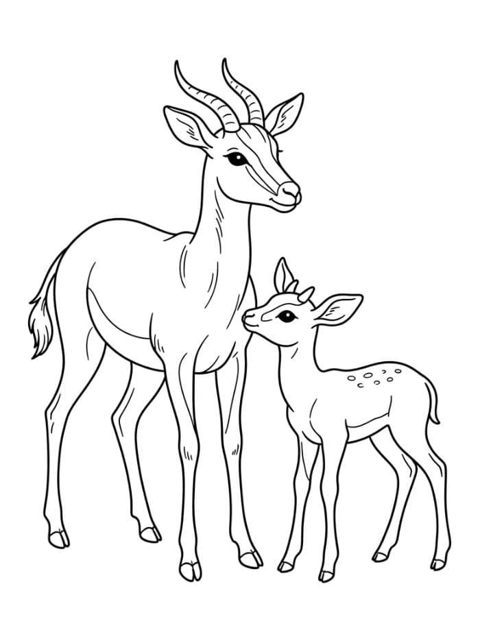 Antilope con piccolo da colorare