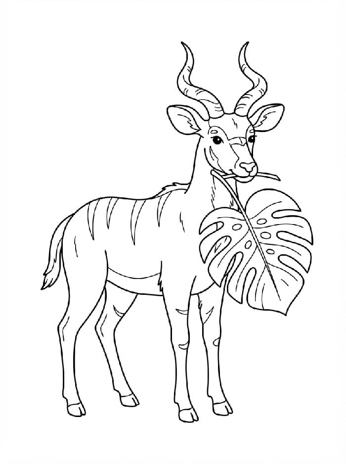 Antilope con una grande foglia da colorare