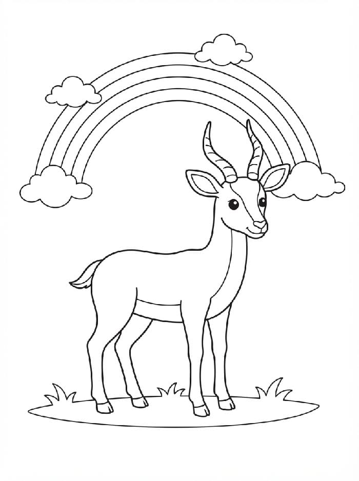 Antilope sotto un arcobaleno da colorare