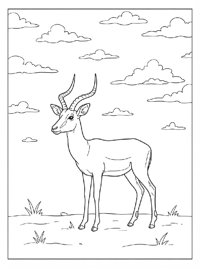 Antilope sotto un cielo nuvoloso da colorare
