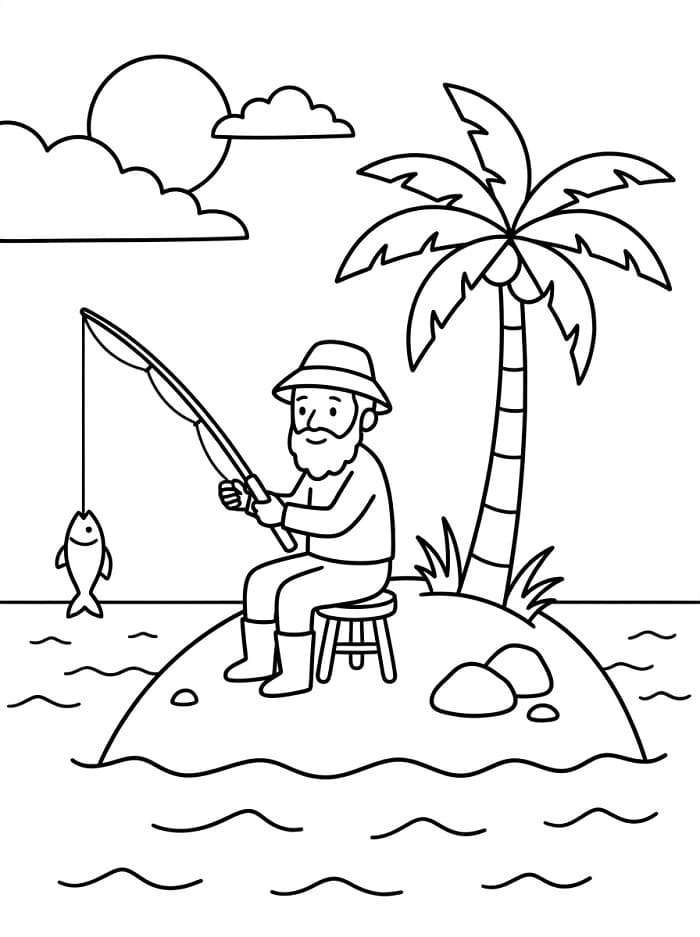 Anziano che pesca da colorare