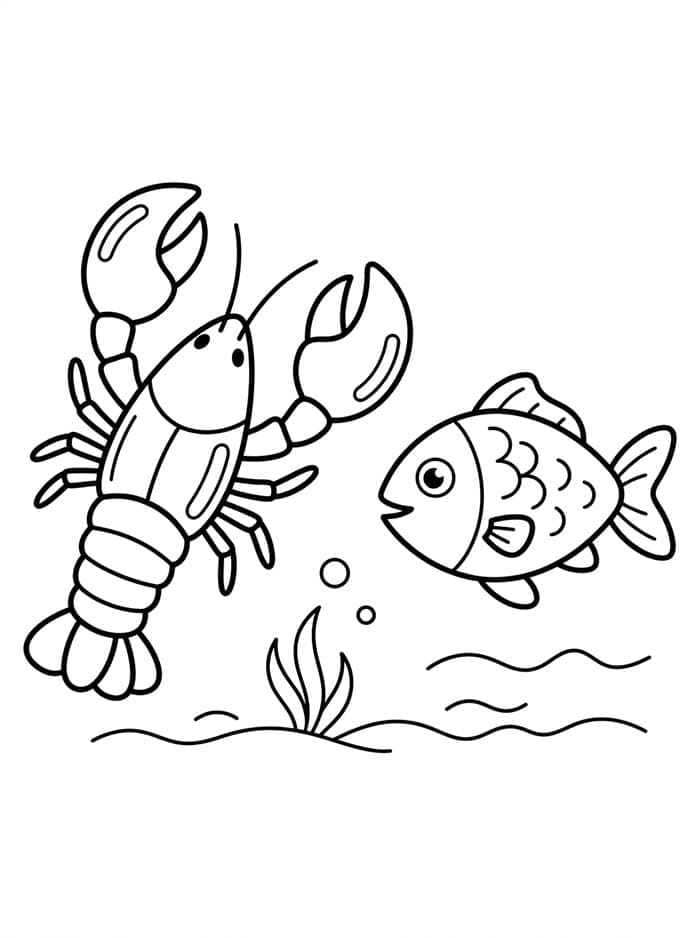 Aragosta e pesce semplice da colorare