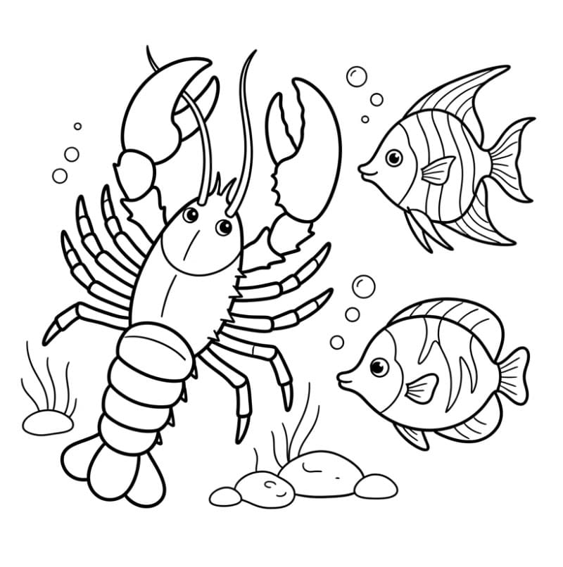 Aragosta e pesce tropicale da colorare