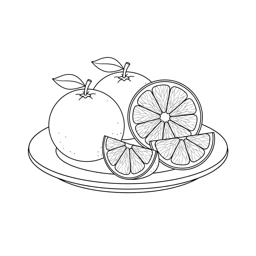 Arancia sul piatto da colorare