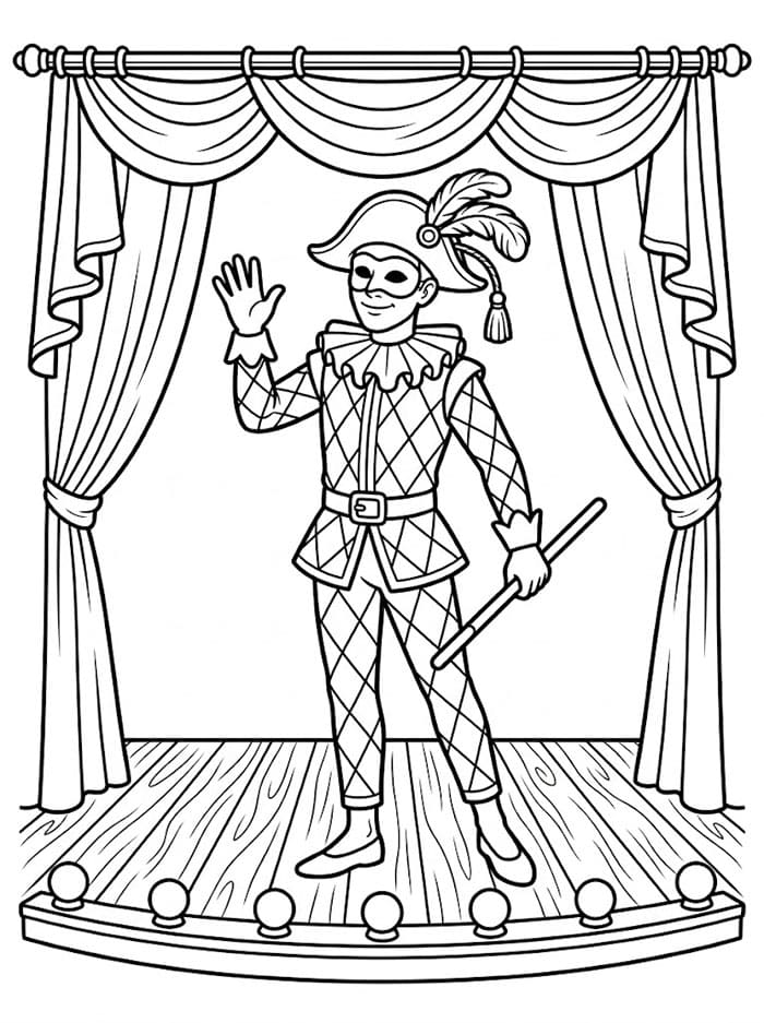 Arlecchino Saluta il Pubblico da colorare