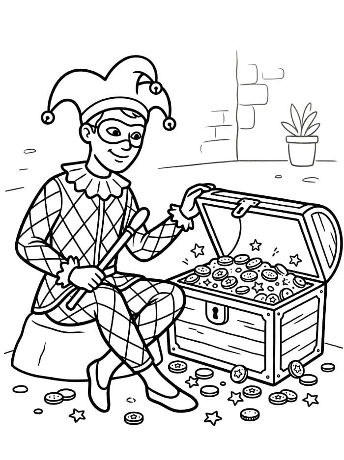 Arlecchino con il Forziere da colorare