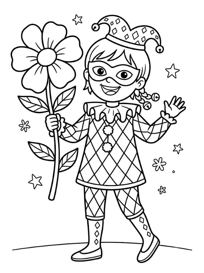 Arlecchino con un Fiore da colorare