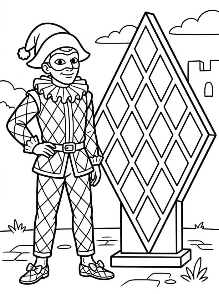 Arlecchino con un Grande Rombo da colorare