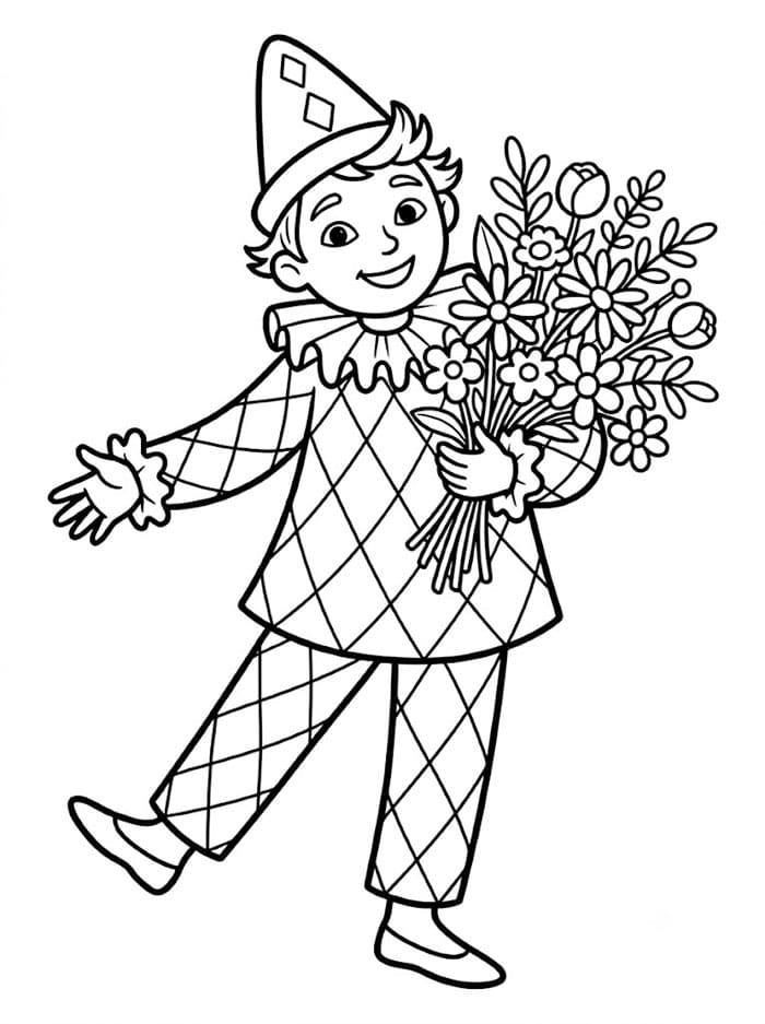 Arlecchino con un Mazzo di Fiori da colorare