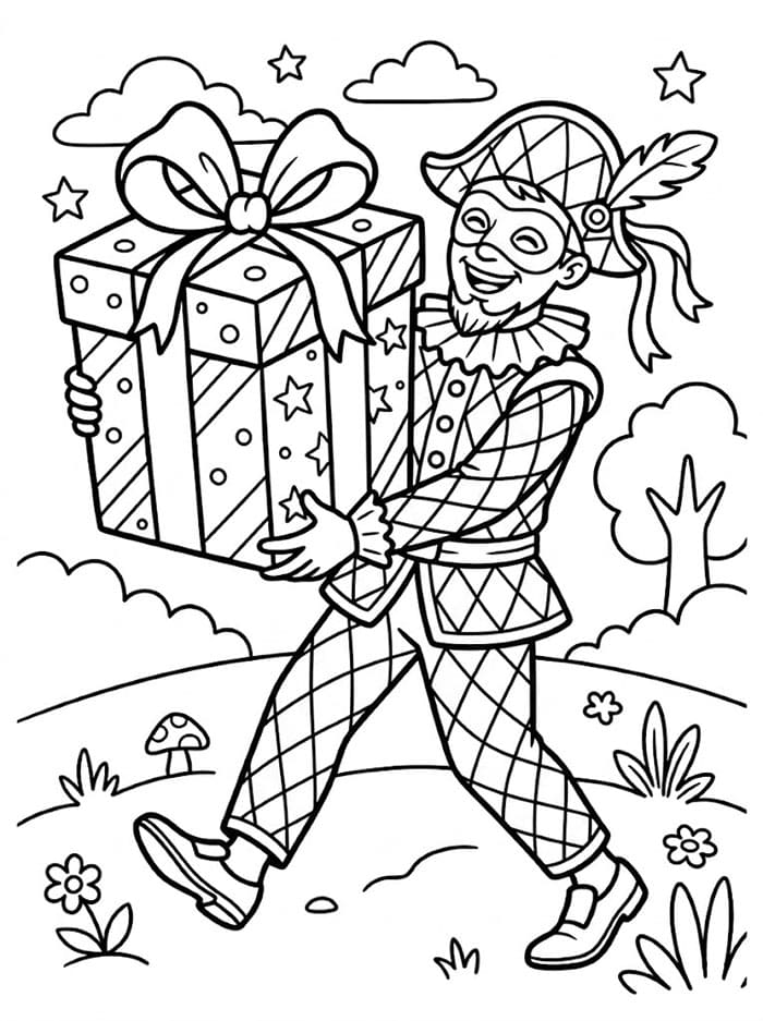 Arlecchino con un Regalo da colorare