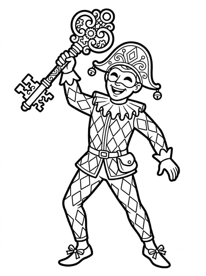 Arlecchino con una Grande Chiave da colorare