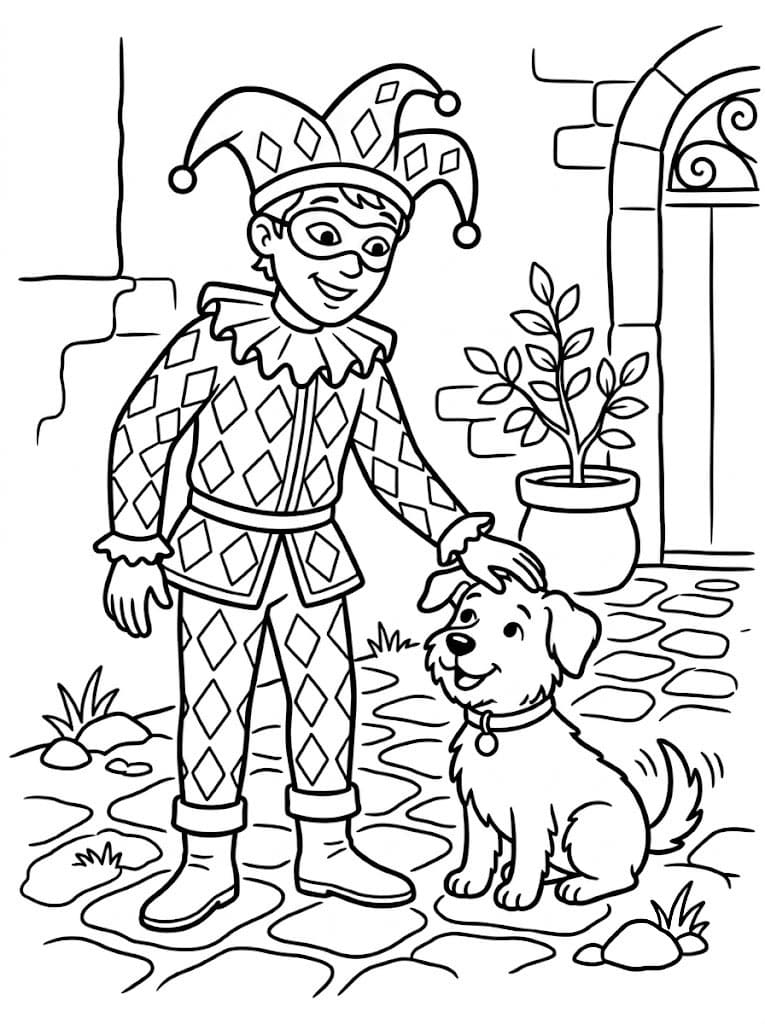 Arlecchino e il Cagnolino da colorare