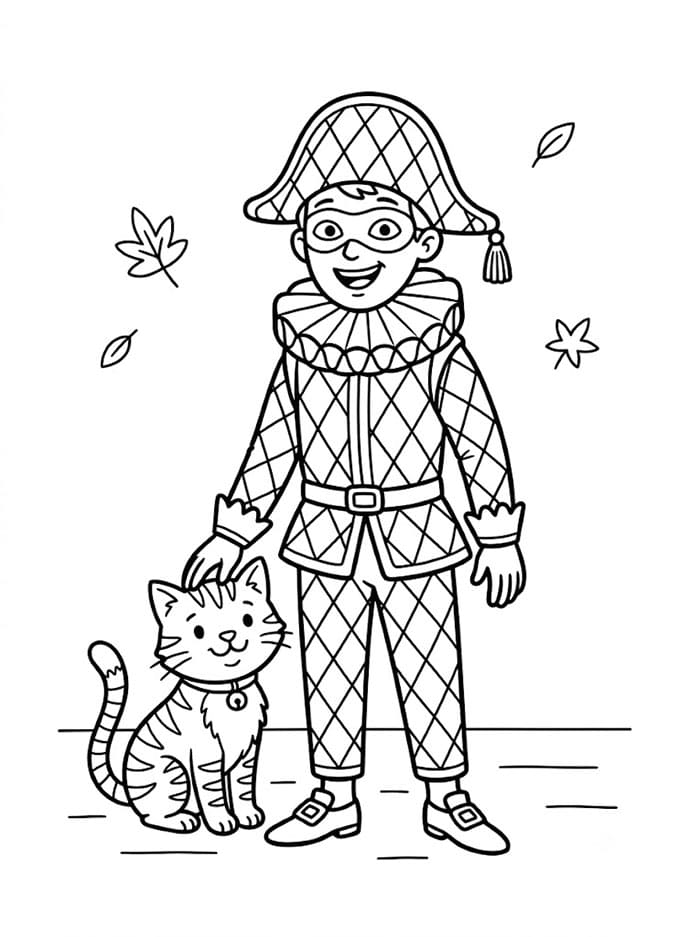 Arlecchino e il Gatto da colorare