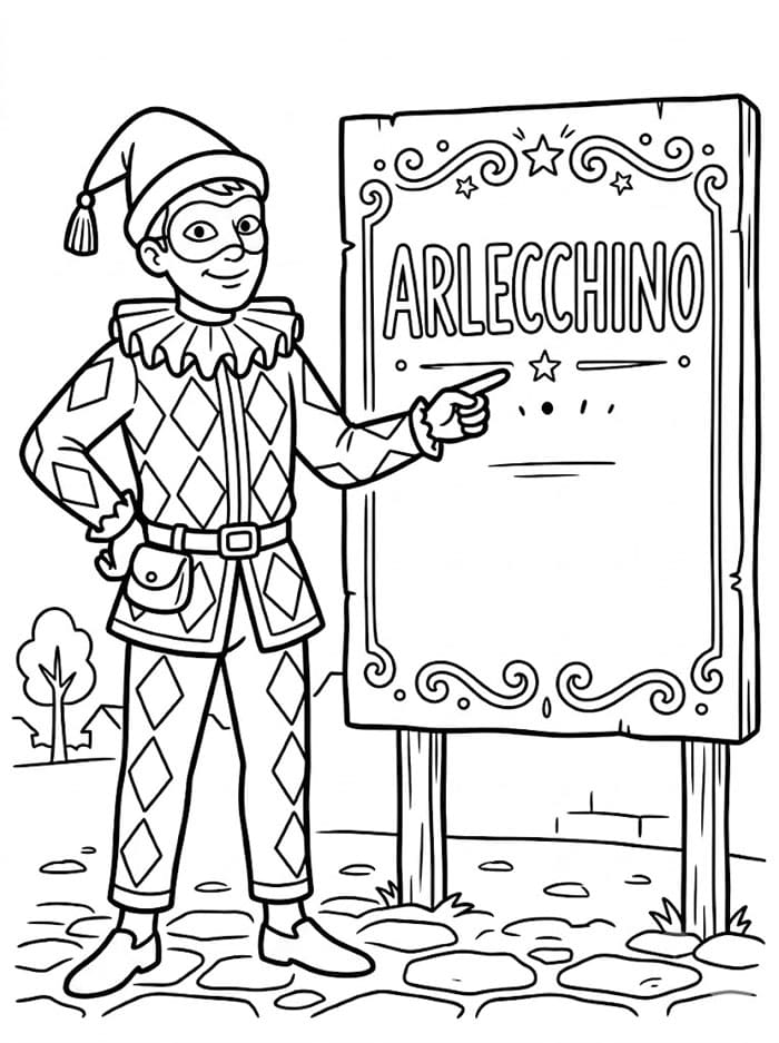 Arlecchino e l'Insegna da colorare