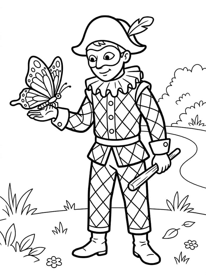 Arlecchino e la Farfalla da colorare